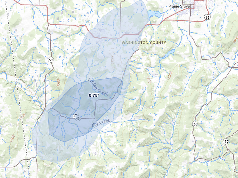 NEXRAD radar-signature map of the hail over Canehill, AR