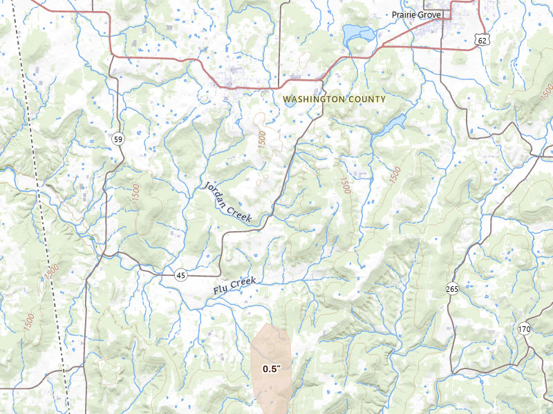 Radar-estimated hail-size map of the storm over Canehill, AR