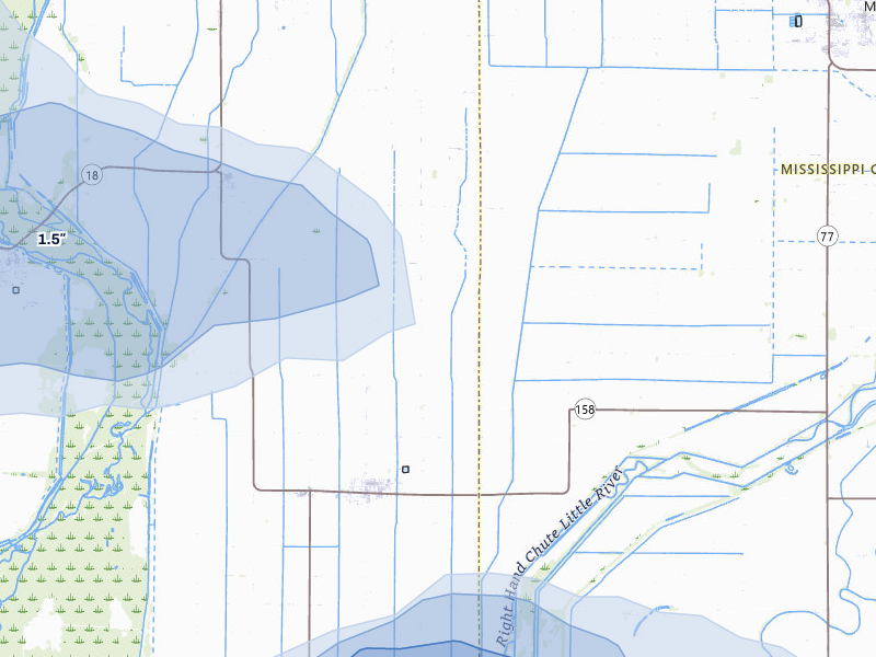 NEXRAD radar-signature map of the hail storm over Caraway, AR on Jul 11, 2026