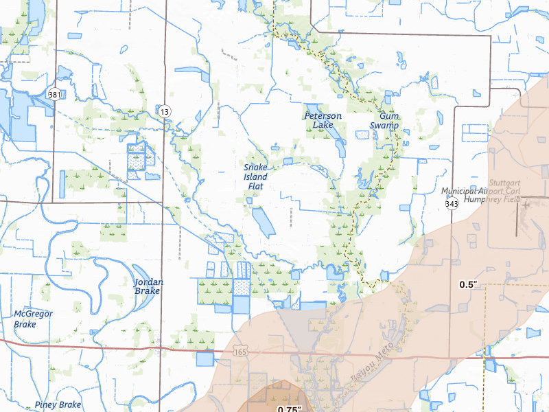 Radar-estimated hail-size map of the storm over Carlisle, AR on May 31, 2026
