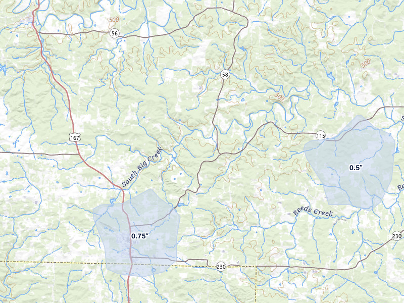 NEXRAD radar-signature map of the hail over Cave City, AR