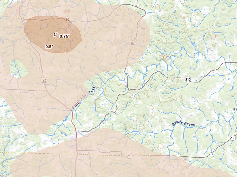 Radar-estimated hail-size map of the storm over Cave City, AR