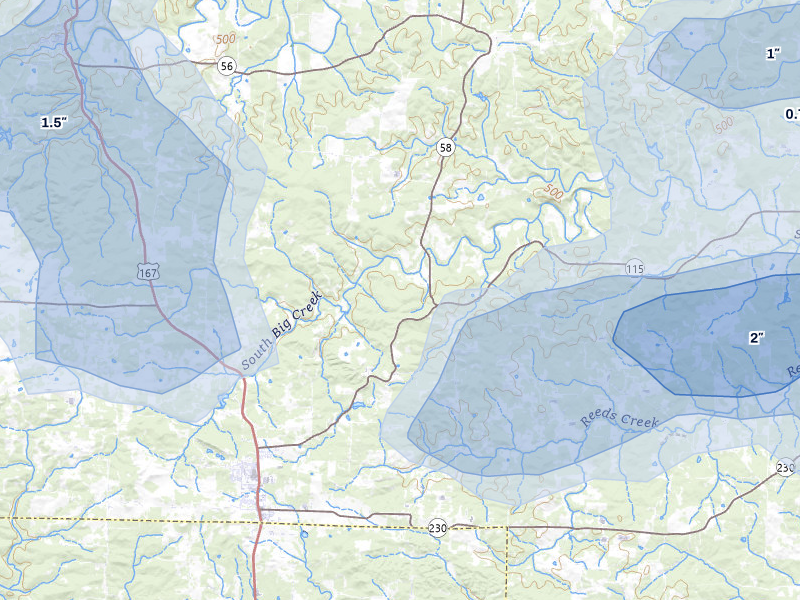 NEXRAD radar-signature map of the hail storm over Cave City, AR on Jul 11, 2026