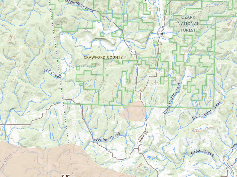 Radar-estimated hail-size map of the storm over Cedarville, AR on May 8, 2026