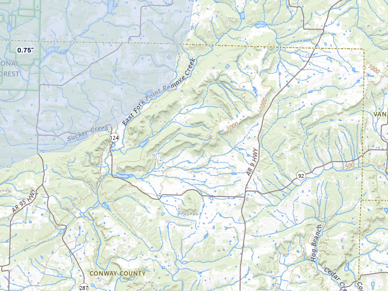 NEXRAD radar-signature map of the hail storm over Center Ridge, AR on Apr 28, 2026