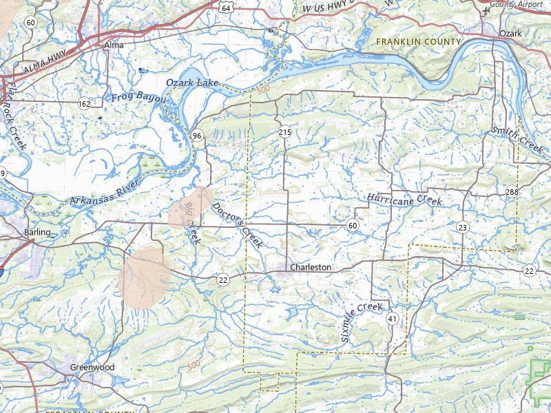 Radar-estimated hail-size map of the storm over Charleston, AR on Jul 6, 2026