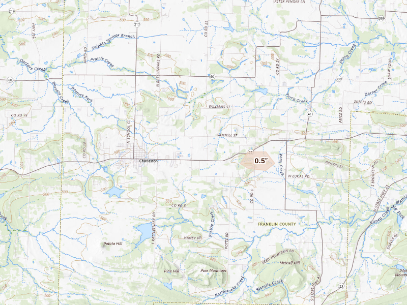 Radar-estimated hail-size map of the storm over Charleston, AR