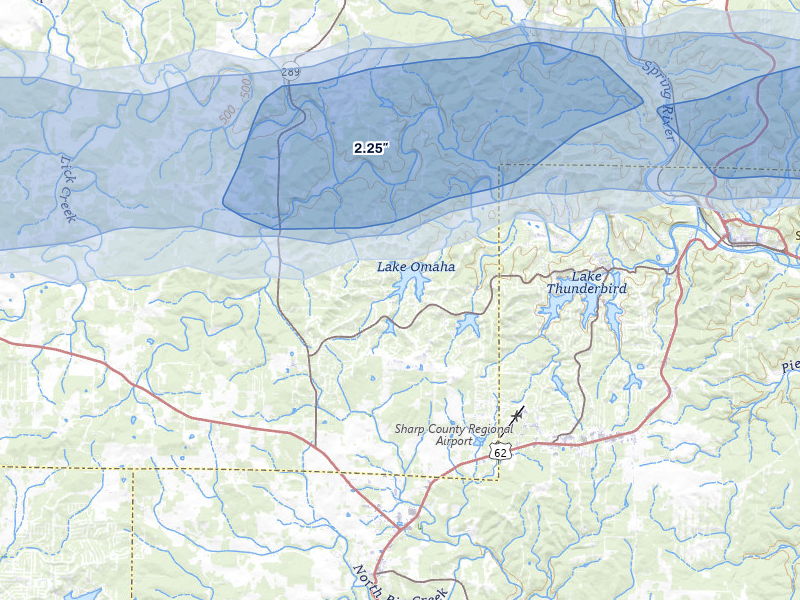 NEXRAD radar-signature map of the hail storm over Cherokee Village, AR on Mar 4, 2026