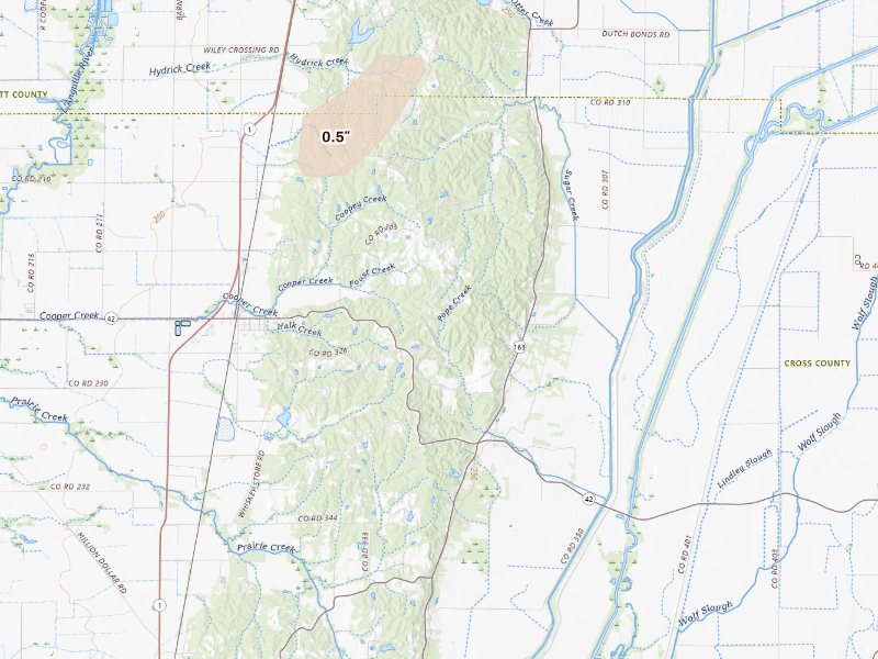 Radar-estimated hail-size map of the storm over Cherry Valley, AR