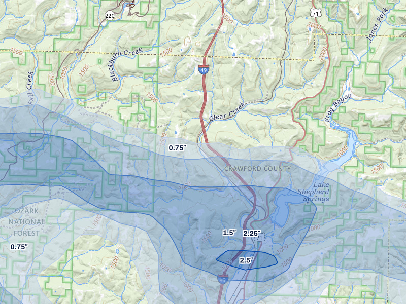 NEXRAD radar-signature map of the hail storm over Chester, AR on Aug 17, 2026