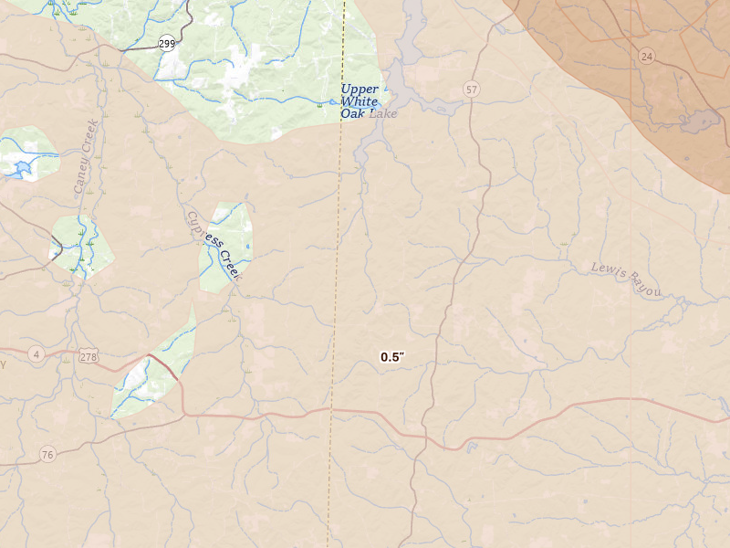 Radar-estimated hail-size map of the storm over Chidester, AR on Apr 25, 2026