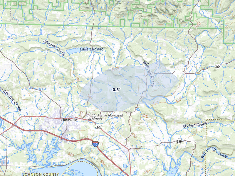 NEXRAD radar-signature map of the hail over Clarksville, AR