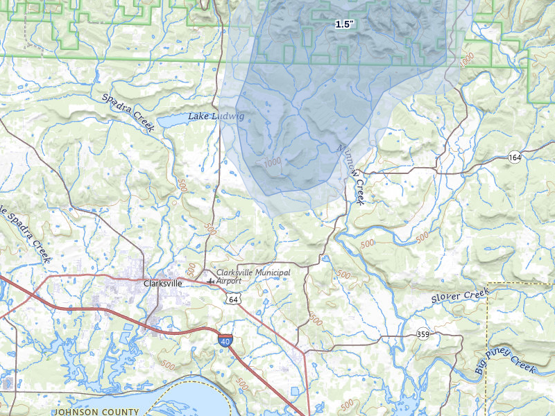 NEXRAD radar-signature map of the hail storm over Clarksville, AR on Jun 1, 2026