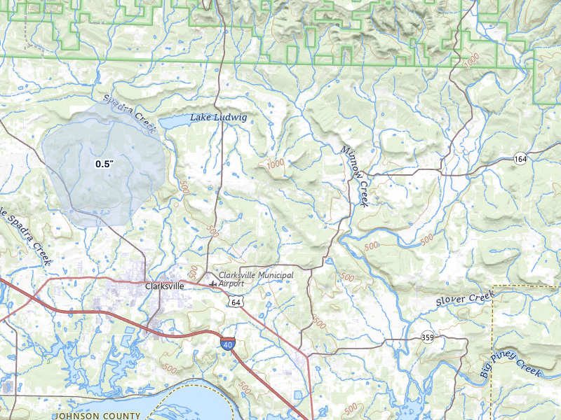 NEXRAD radar-signature map of the hail storm over Clarksville, AR on Jul 6, 2026