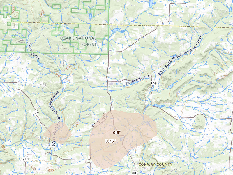 Radar-estimated hail-size map of the storm over Cleveland, AR