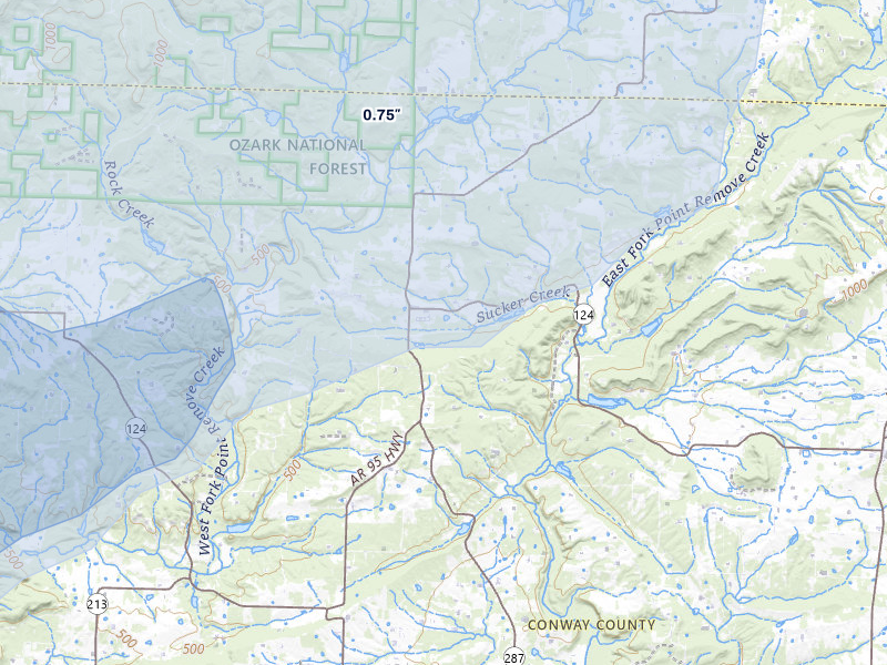 NEXRAD radar-signature map of the hail storm over Cleveland, AR on Apr 28, 2026