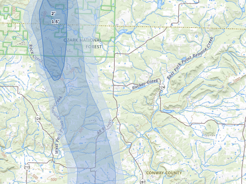 NEXRAD radar-signature map of the hail over Cleveland, AR