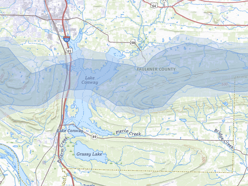 NEXRAD radar-signature map of the hail storm over Conway, AR on Mar 15, 2026