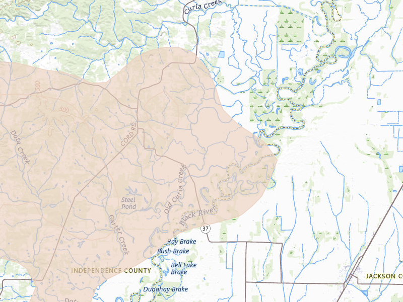 Radar-estimated hail-size map of the storm over Cord, AR on Apr 27, 2026