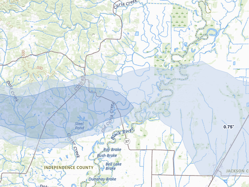 NEXRAD radar-signature map of the hail over Cord, AR
