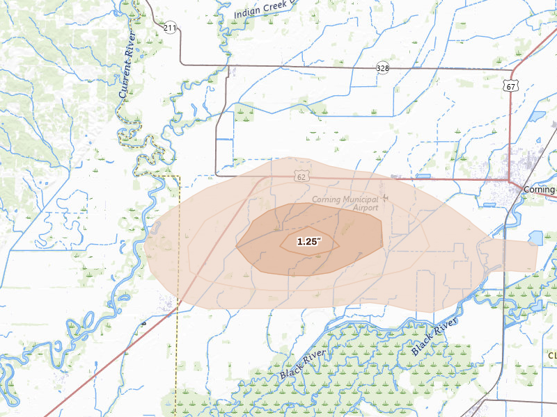 Radar-estimated hail-size map of the storm over Corning, AR