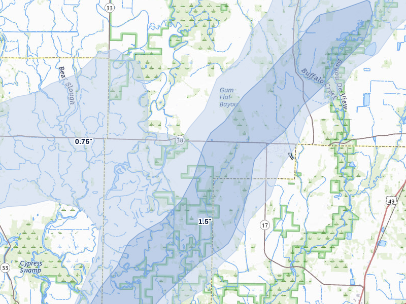 NEXRAD radar-signature map of the hail storm over Cotton Plant, AR on Apr 28, 2026