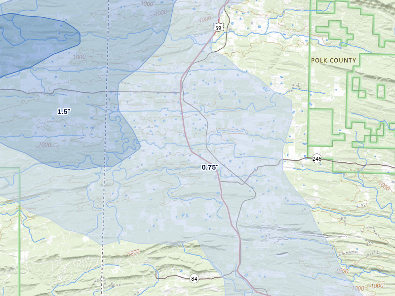 NEXRAD radar-signature map of the hail over Cove, AR