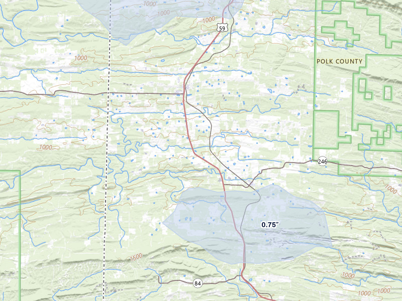 NEXRAD radar-signature map of the hail over Cove, AR