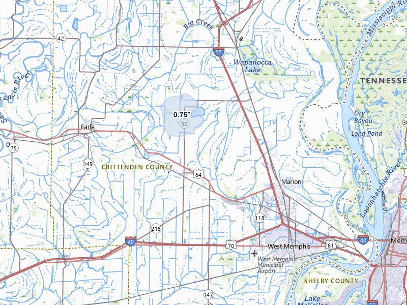 NEXRAD radar-signature map of the hail storm over Crawfordsville, AR on May 28, 2026