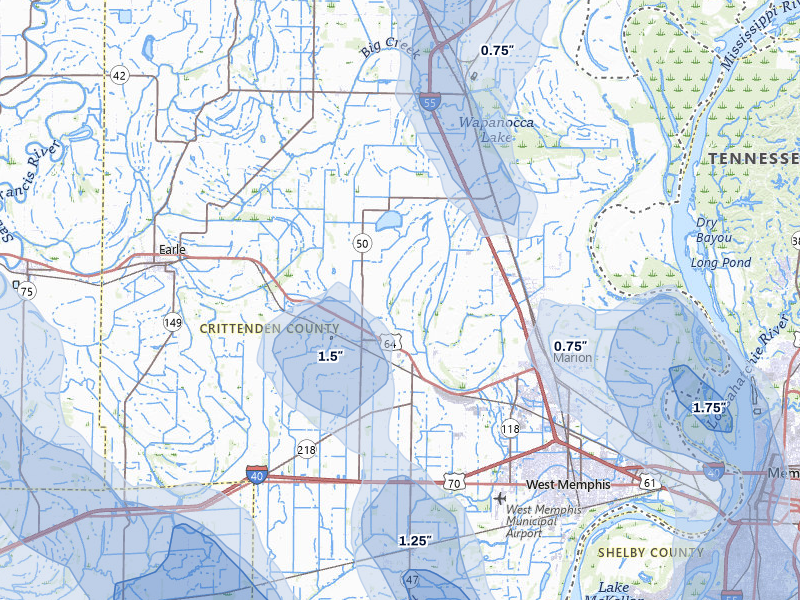 NEXRAD radar-signature map of the hail storm over Crawfordsville, AR on Jun 1, 2026