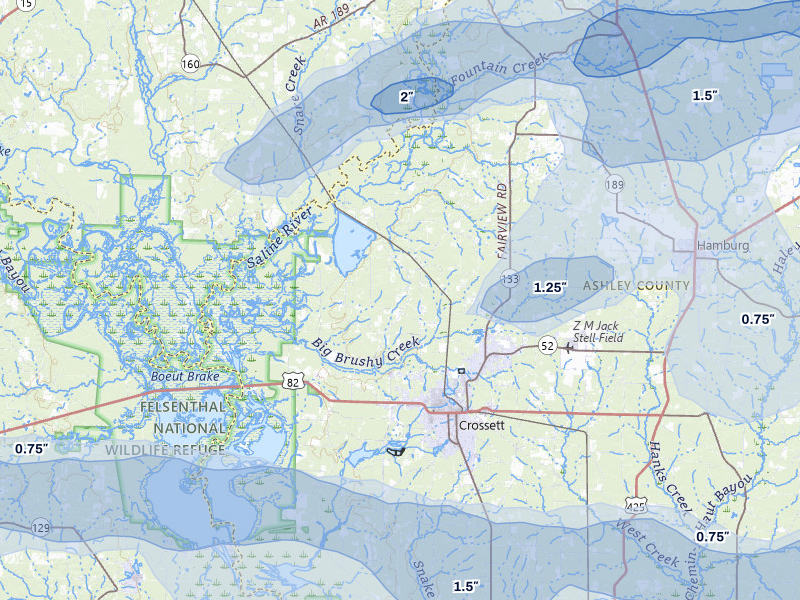 NEXRAD radar-signature map of the hail over Crossett, AR