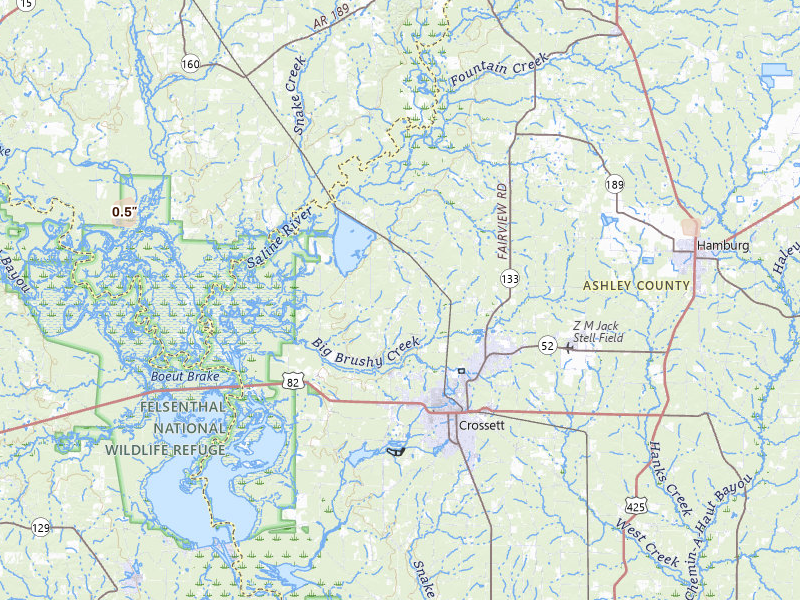 Radar-estimated hail-size map of the storm over Crossett, AR on Apr 3, 2026