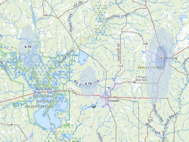 NEXRAD radar-signature map of the hail over Crossett, AR