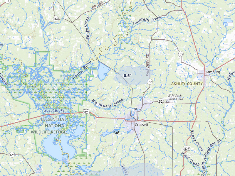 NEXRAD radar-signature map of the hail over Crossett, AR
