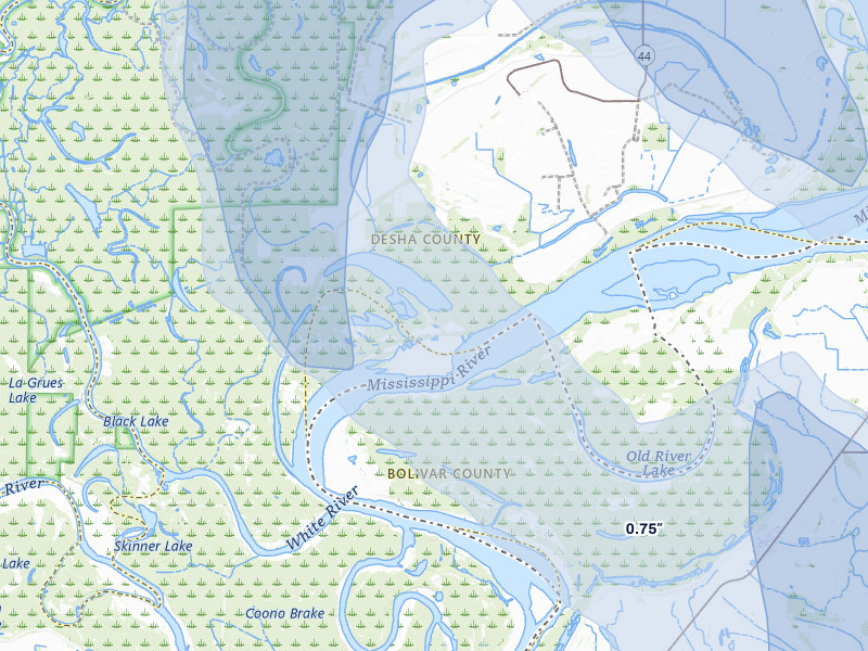NEXRAD radar-signature map of the hail storm over Crumrod, AR on Jun 1, 2026