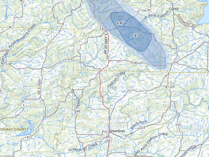 NEXRAD radar-signature map of the hail storm over Damascus, AR on May 30, 2026