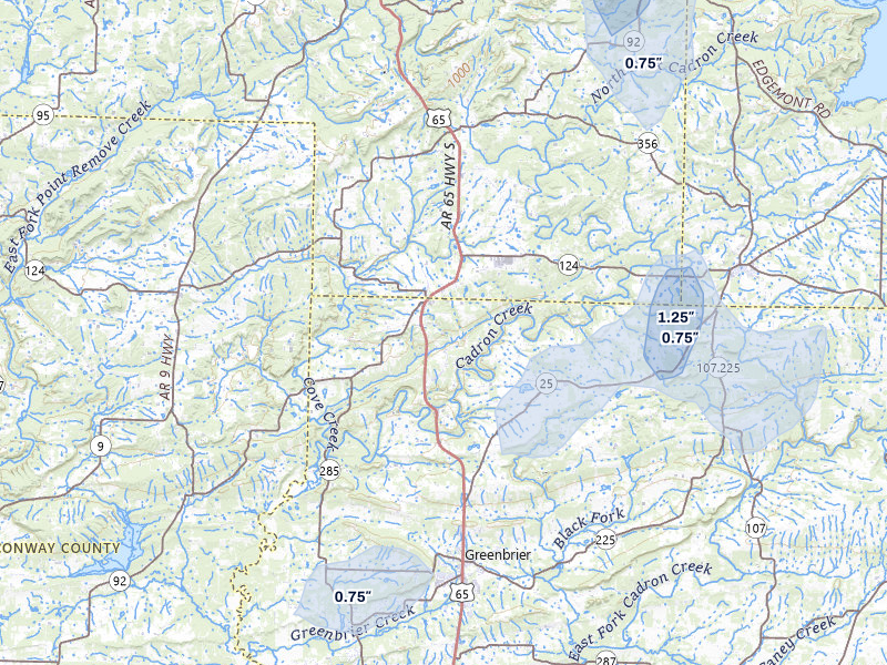 NEXRAD radar-signature map of the hail storm over Damascus, AR on Jul 3, 2026