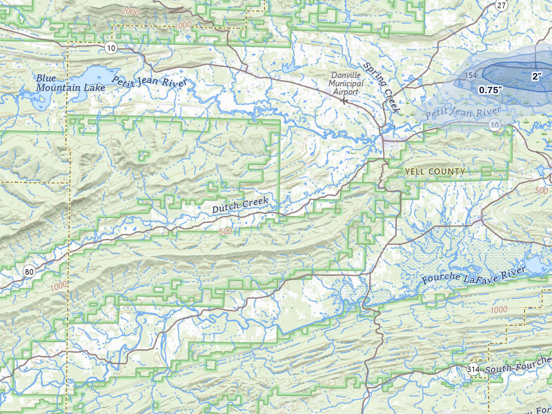 NEXRAD radar-signature map of the hail storm over Danville, AR on Aug 17, 2026