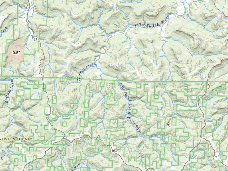 Radar-estimated hail-size map of the storm over Deer, AR on May 4, 2026