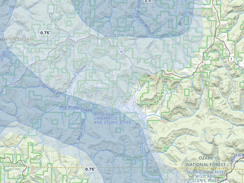 NEXRAD radar-signature map of the hail storm over Deer, AR on Aug 7, 2026