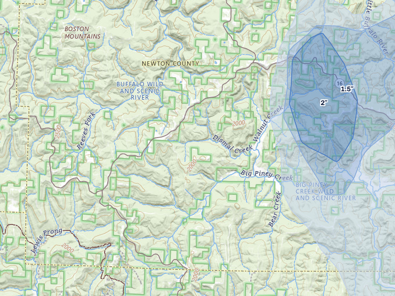 NEXRAD radar-signature map of the hail storm over Deer, AR on Aug 26, 2026