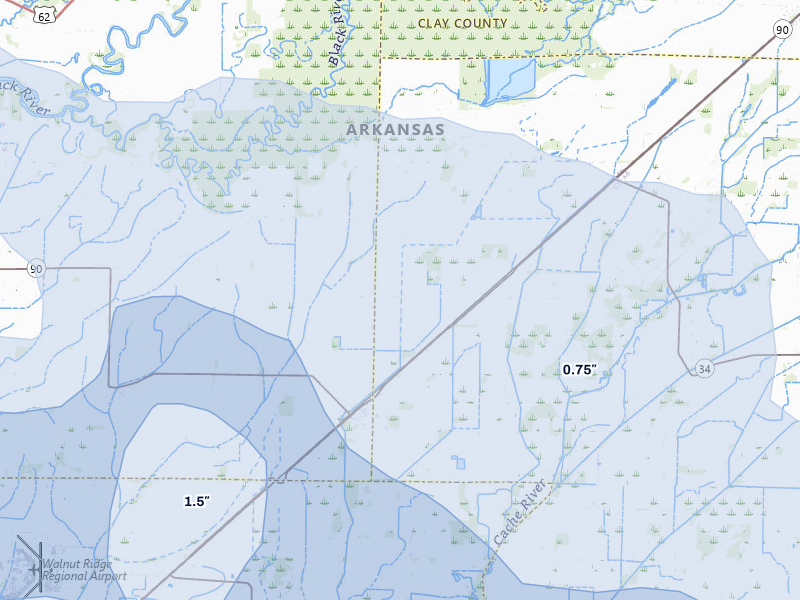 NEXRAD radar-signature map of the hail over Delaplaine, AR