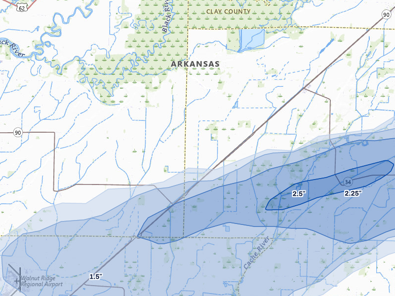 NEXRAD radar-signature map of the hail storm over Delaplaine, AR on Jul 9, 2026