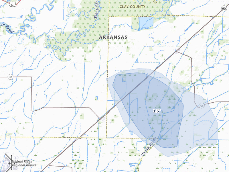 NEXRAD radar-signature map of the hail storm over Delaplaine, AR on Jul 31, 2026