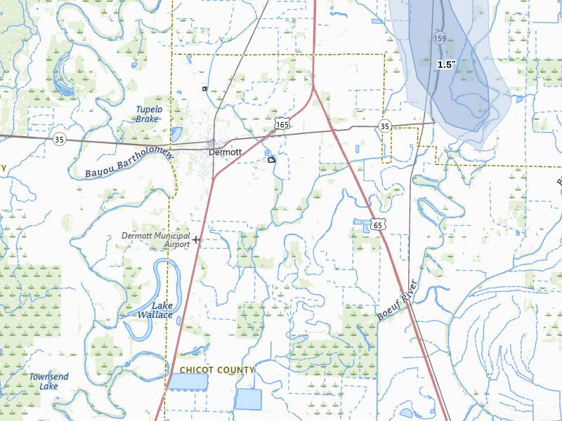 NEXRAD radar-signature map of the hail over Dermott, AR