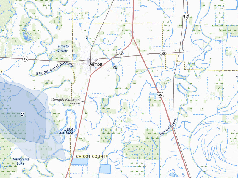 NEXRAD radar-signature map of the hail over Dermott, AR