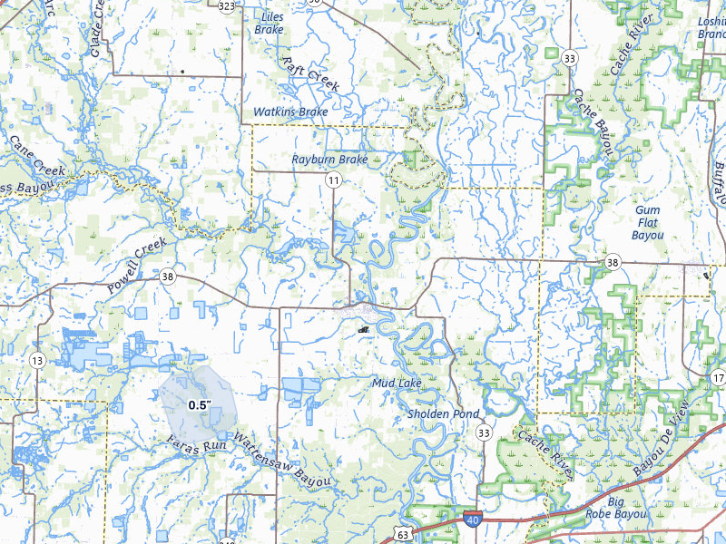 NEXRAD radar-signature map of the hail storm over Des Arc, AR on May 5, 2026