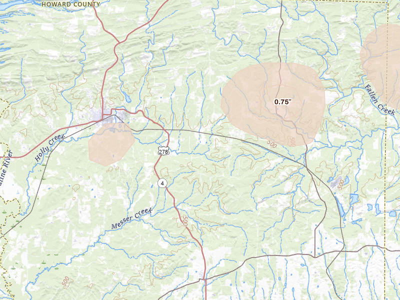 Radar-estimated hail-size map of the storm over Dierks, AR