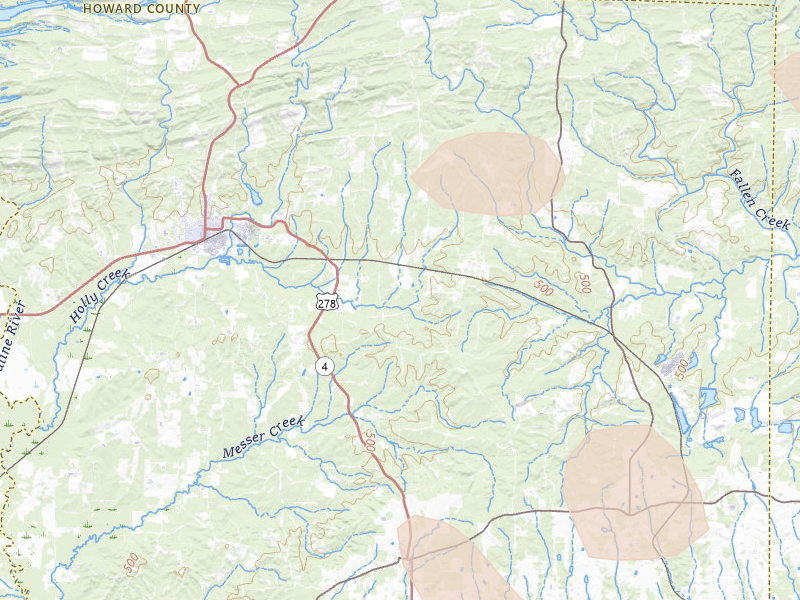 Radar-estimated hail-size map of the storm over Dierks, AR on Apr 28, 2026