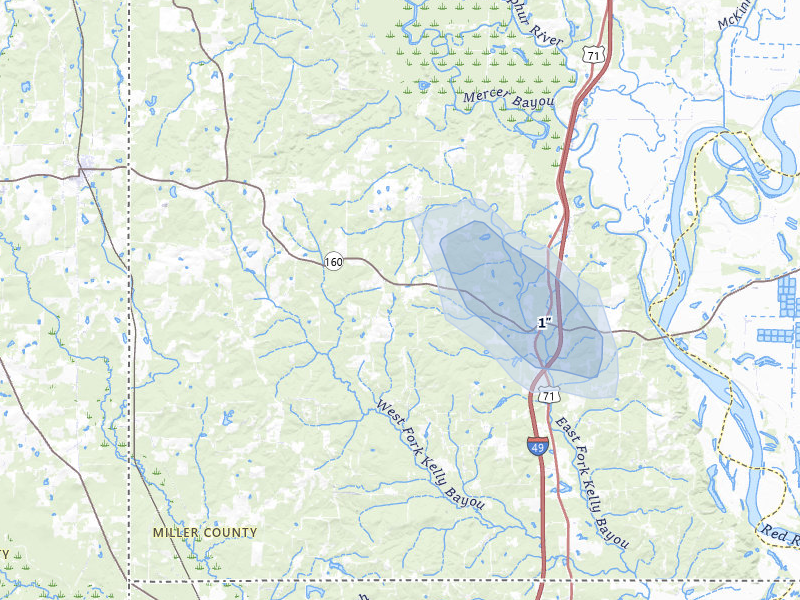 NEXRAD radar-signature map of the hail over Doddridge, AR